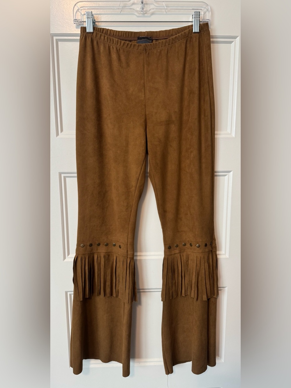 Vocal Faux Suede Fringe Flare Pants Brown Western Boho Festival Medium